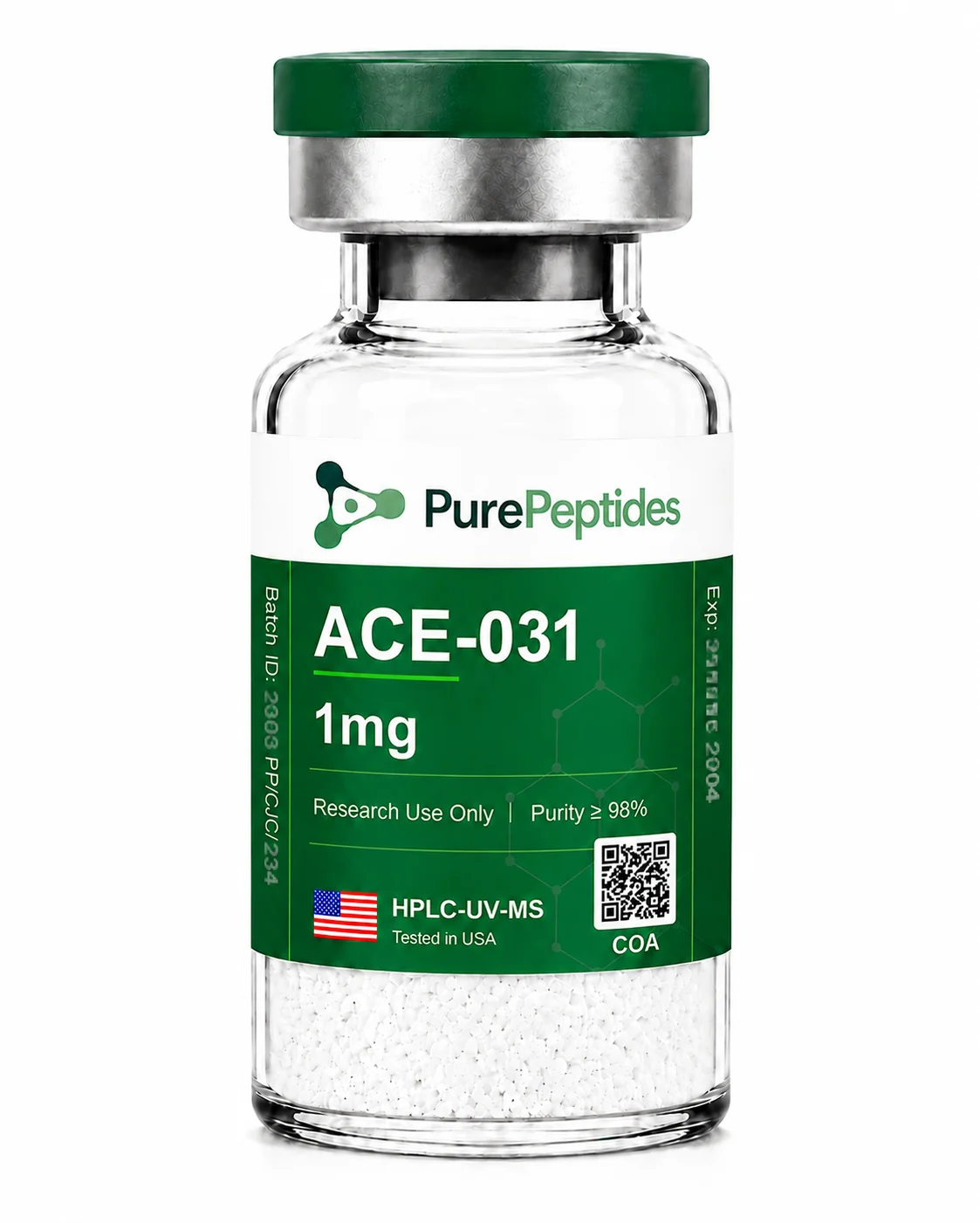 ACE-031 research protein, ≥98% purity by HPLC, CAS N/A (recombinant fusion protein), lyophilized powder for in-vitro laboratory research, Pure Peptides