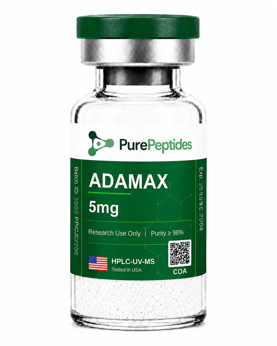 ADAMAX research peptide, ≥98% purity by HPLC, CAS 114681-65-1, lyophilized powder for in-vitro laboratory research, Pure Peptides