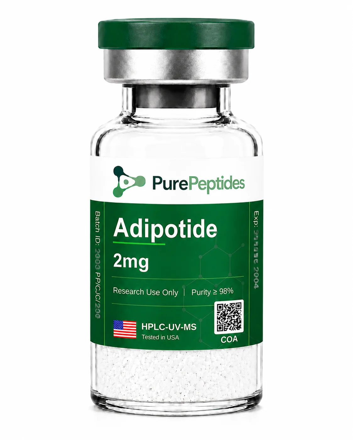 Adipotide research peptide, ≥98% purity by HPLC, CAS N/A (chimeric research peptide), lyophilized powder for in-vitro laboratory research, Pure Peptides