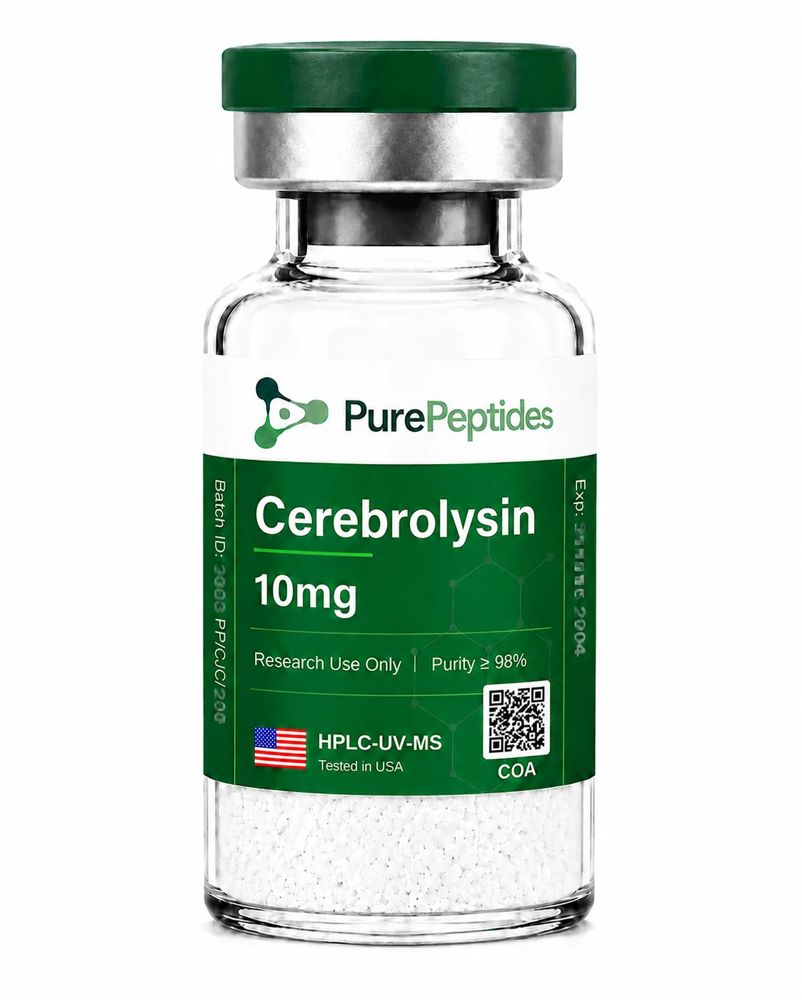 Cerebrolysin research peptide, ≥98% purity by HPLC, CAS N/A (complex peptide mixture), lyophilized powder for in-vitro laboratory research, Pure Peptides