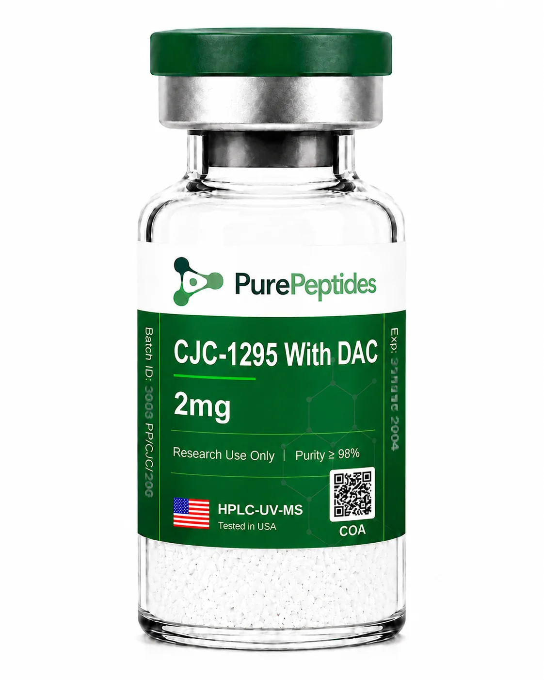 CJC-1295 With DAC research peptide, ≥98% purity by HPLC, CAS 863288-34-0, lyophilized powder for in-vitro laboratory research, Pure Peptides