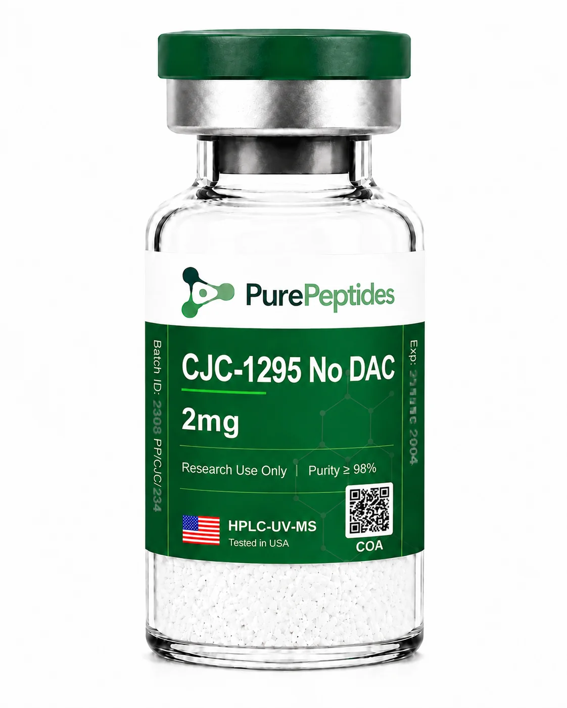 CJC-1295 (No DAC) research peptide — ≥98% purity by HPLC — CAS 863288-34-0 — lyophilized powder for in-vitro laboratory research — Pure Peptides