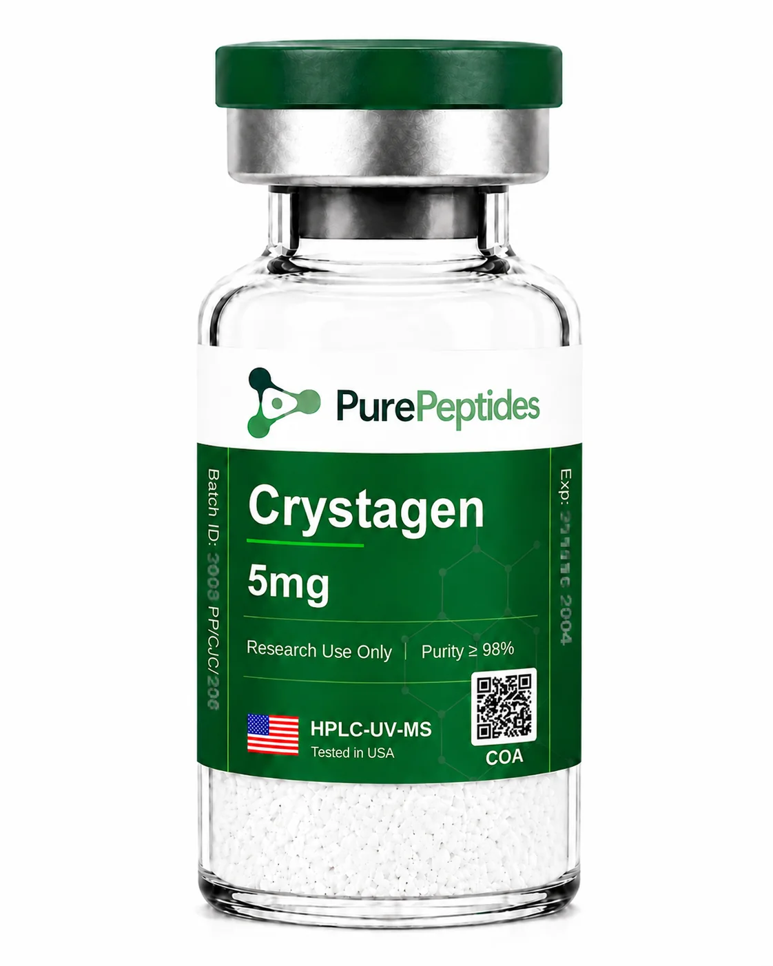 Crystagen research peptide, ≥98% purity by HPLC, CAS N/A (Khavinson bioregulator), lyophilized powder for in-vitro laboratory research, Pure Peptides