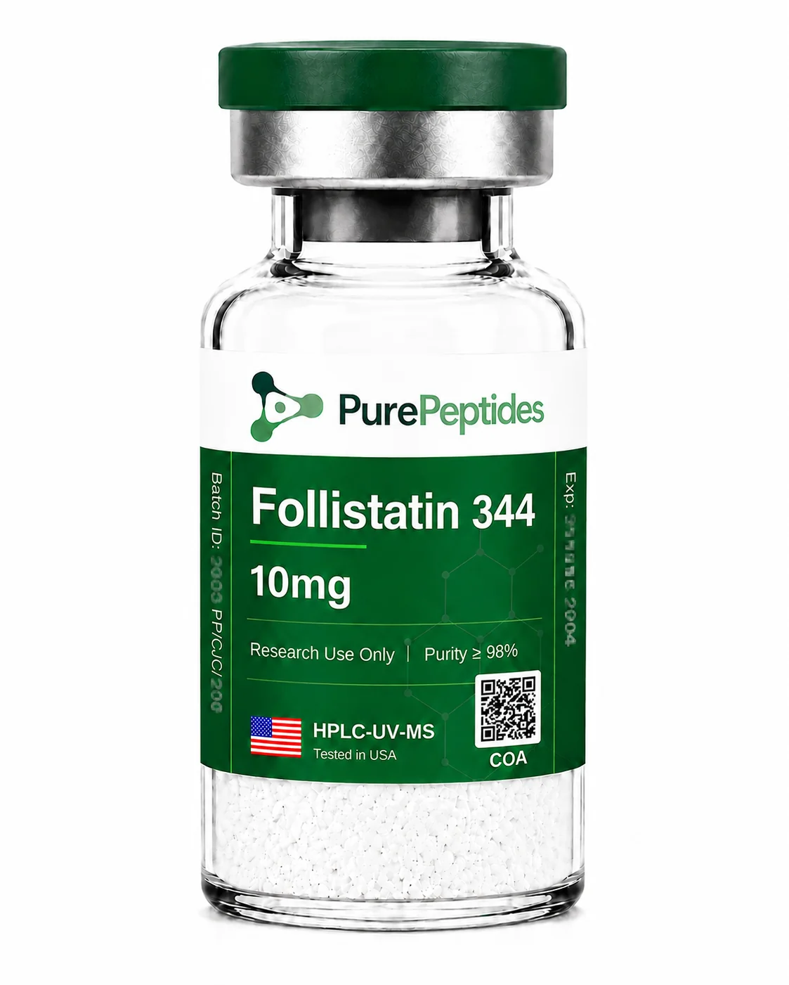 Follistatin 344 research protein, ≥98% purity by HPLC, CAS 80449-31-6, lyophilized powder for in-vitro laboratory research, Pure Peptides