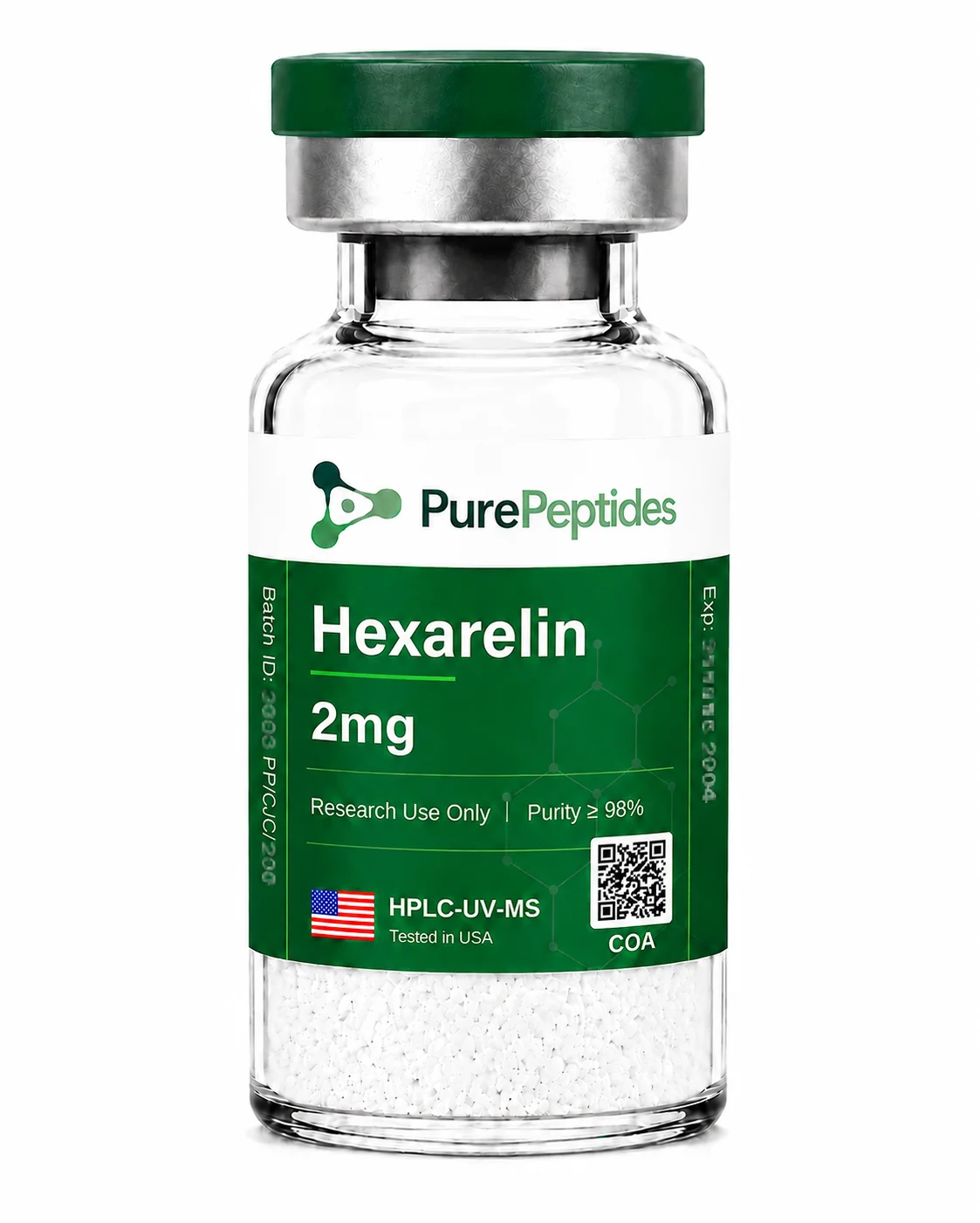 Hexarelin research peptide, ≥98% purity by HPLC, CAS 140703-51-1, lyophilized powder for in-vitro laboratory research, Pure Peptides
