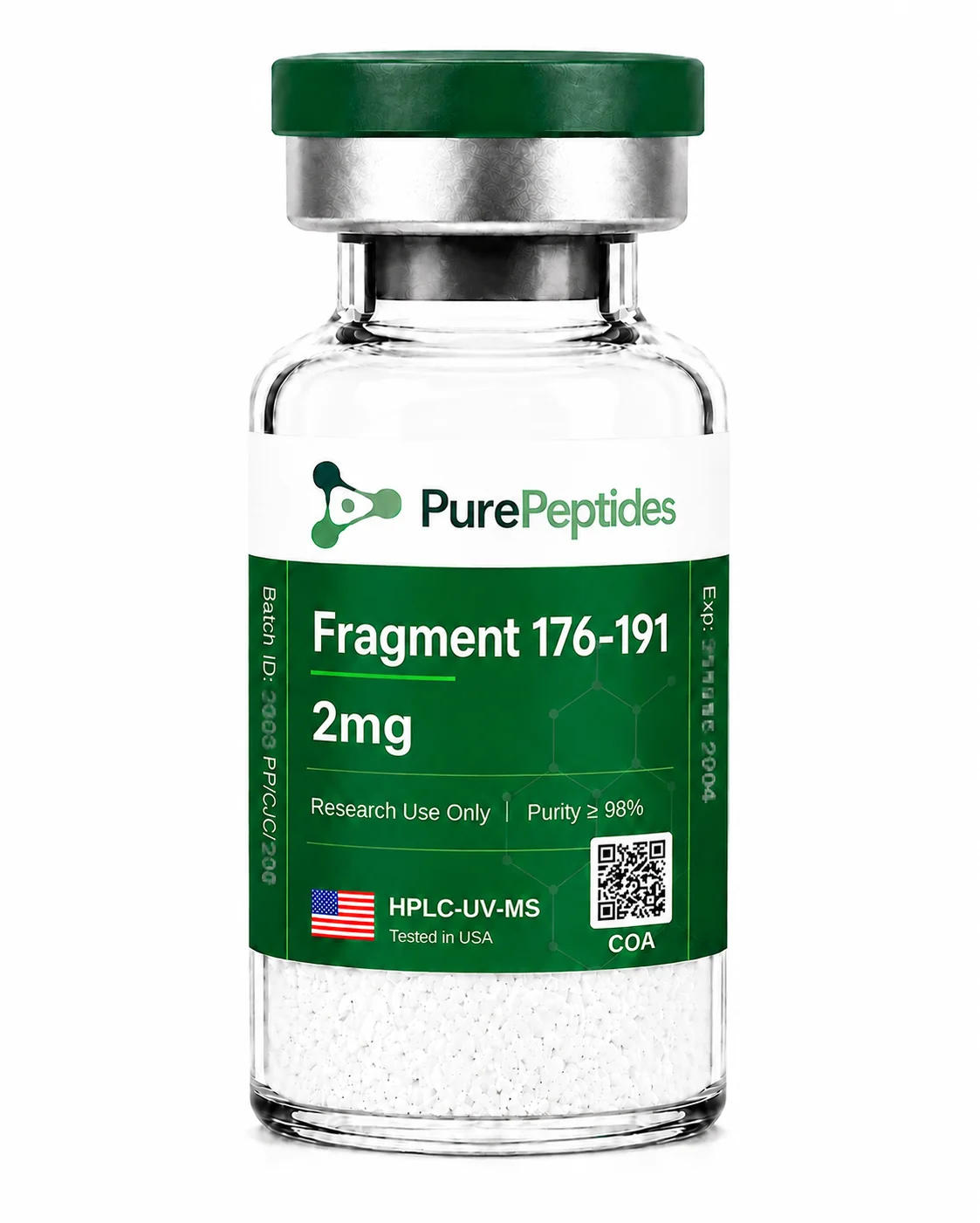 Fragment 176-191 research peptide, ≥98% purity by HPLC, CAS 66004-57-7, lyophilized powder for in-vitro laboratory research, Pure Peptides
