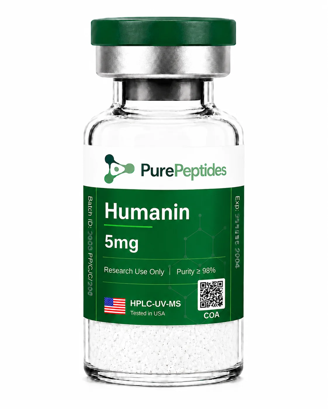 Humanin research peptide, ≥98% purity by HPLC, CAS 330936-69-1, lyophilized powder for in-vitro laboratory research, Pure Peptides