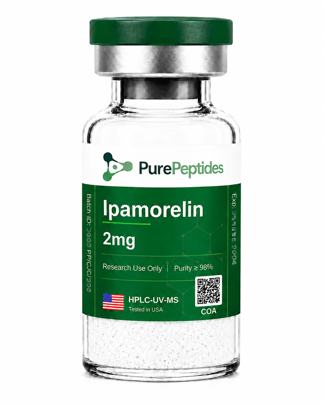 Ipamorelin research peptide — ≥98% purity by HPLC — CAS 170851-70-4 — lyophilized powder for in-vitro laboratory research — Pure Peptides