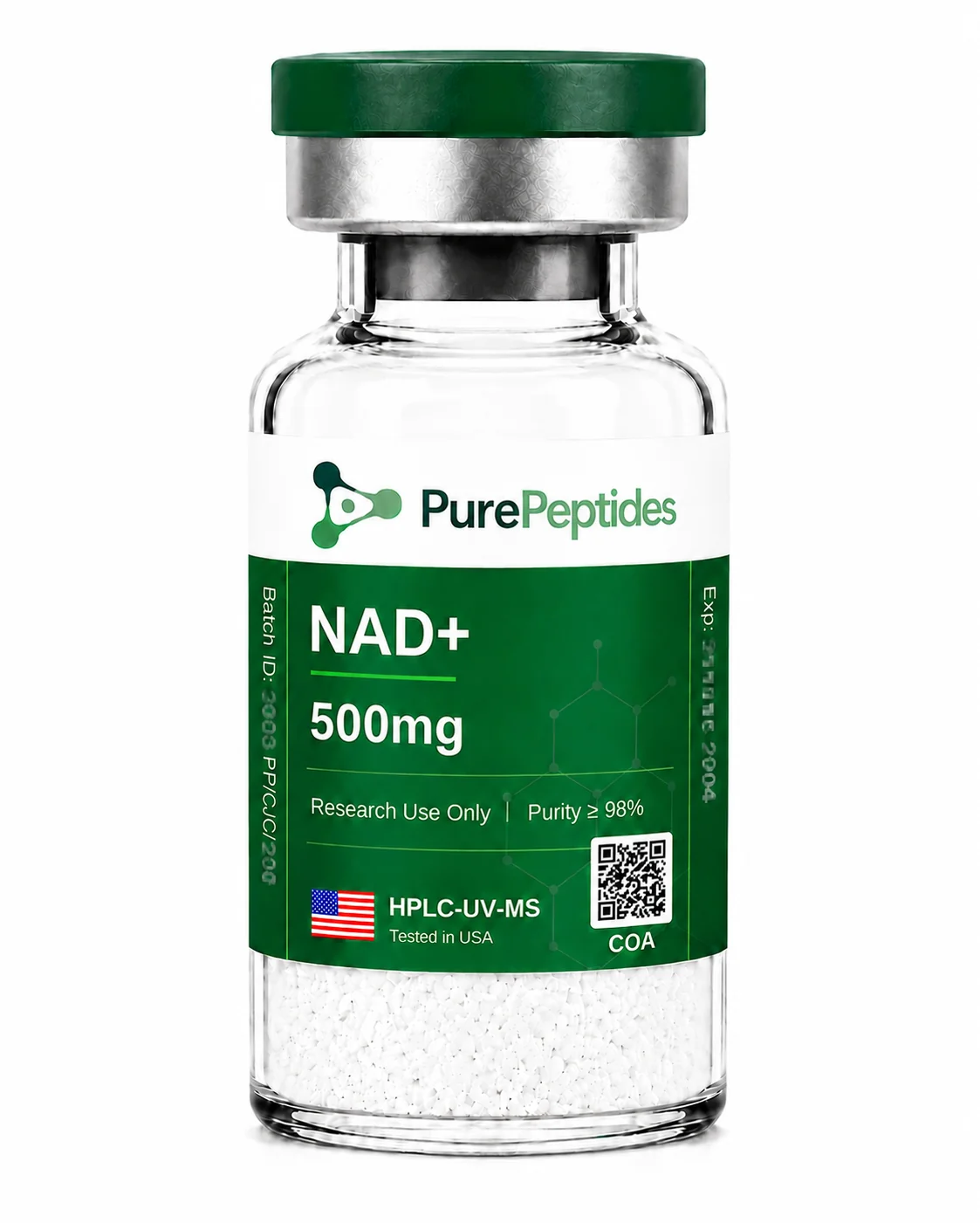 NAD+ research compound, ≥98% purity by HPLC, CAS 53-84-9, lyophilized powder for in-vitro laboratory research, Pure Peptides