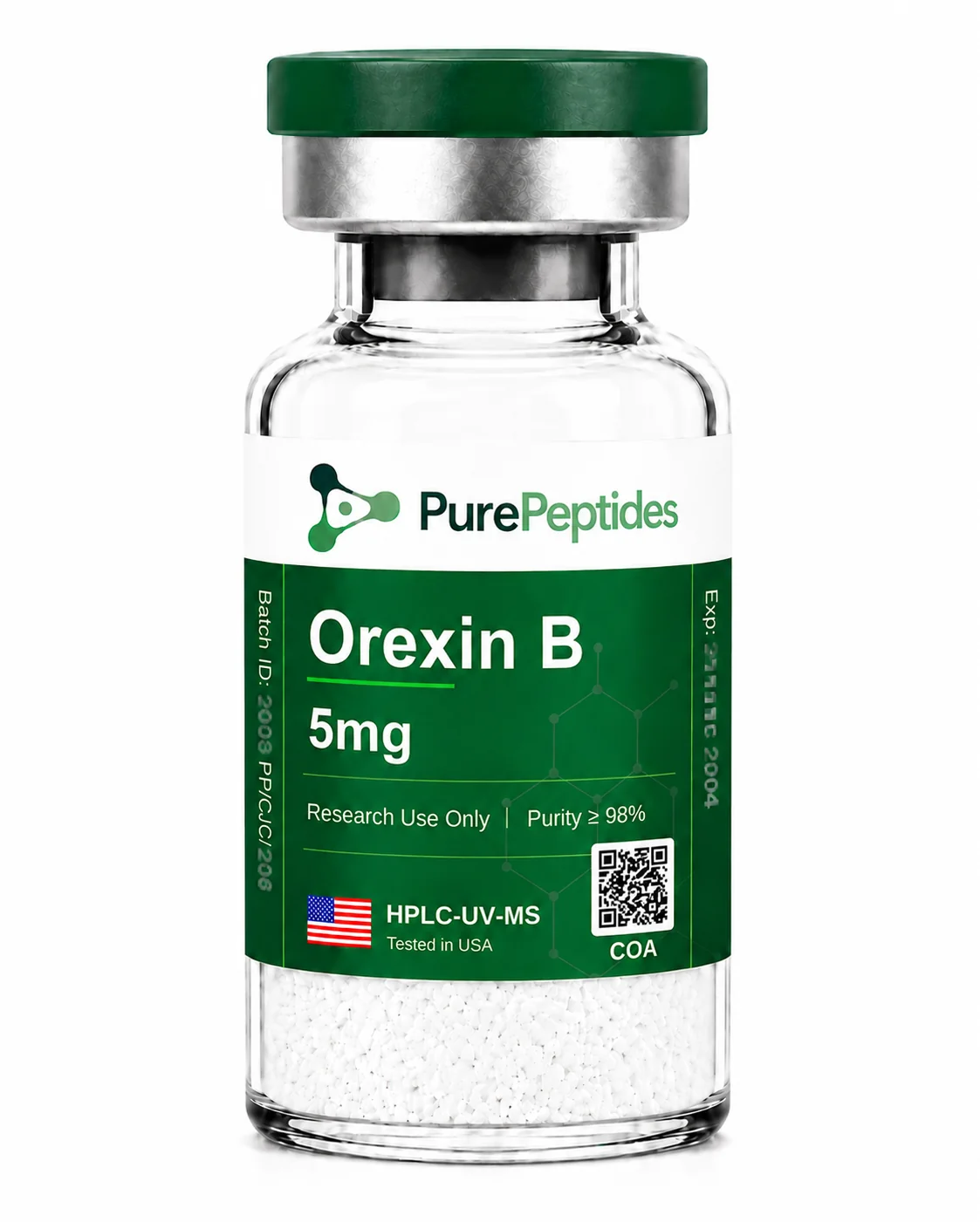 Orexin B research peptide, ≥98% purity by HPLC, CAS 205120-58-9, lyophilized powder for in-vitro laboratory research, Pure Peptides