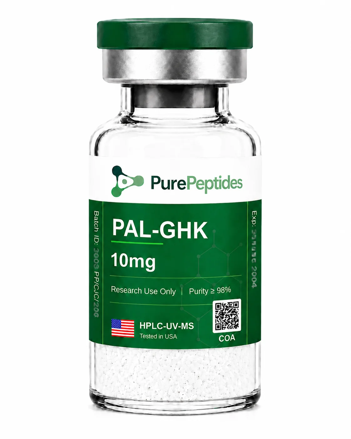 PAL-GHK research peptide, ≥98% purity by HPLC, CAS 147732-56-7, lyophilized powder for in-vitro laboratory research, Pure Peptides