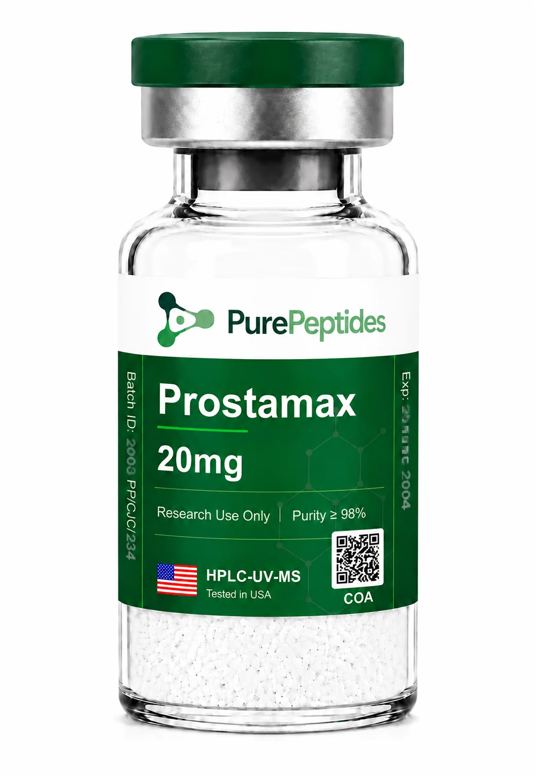 Prostamax research peptide, ≥98% purity by HPLC, CAS N/A (Khavinson bioregulator), lyophilized powder for in-vitro laboratory research, Pure Peptides