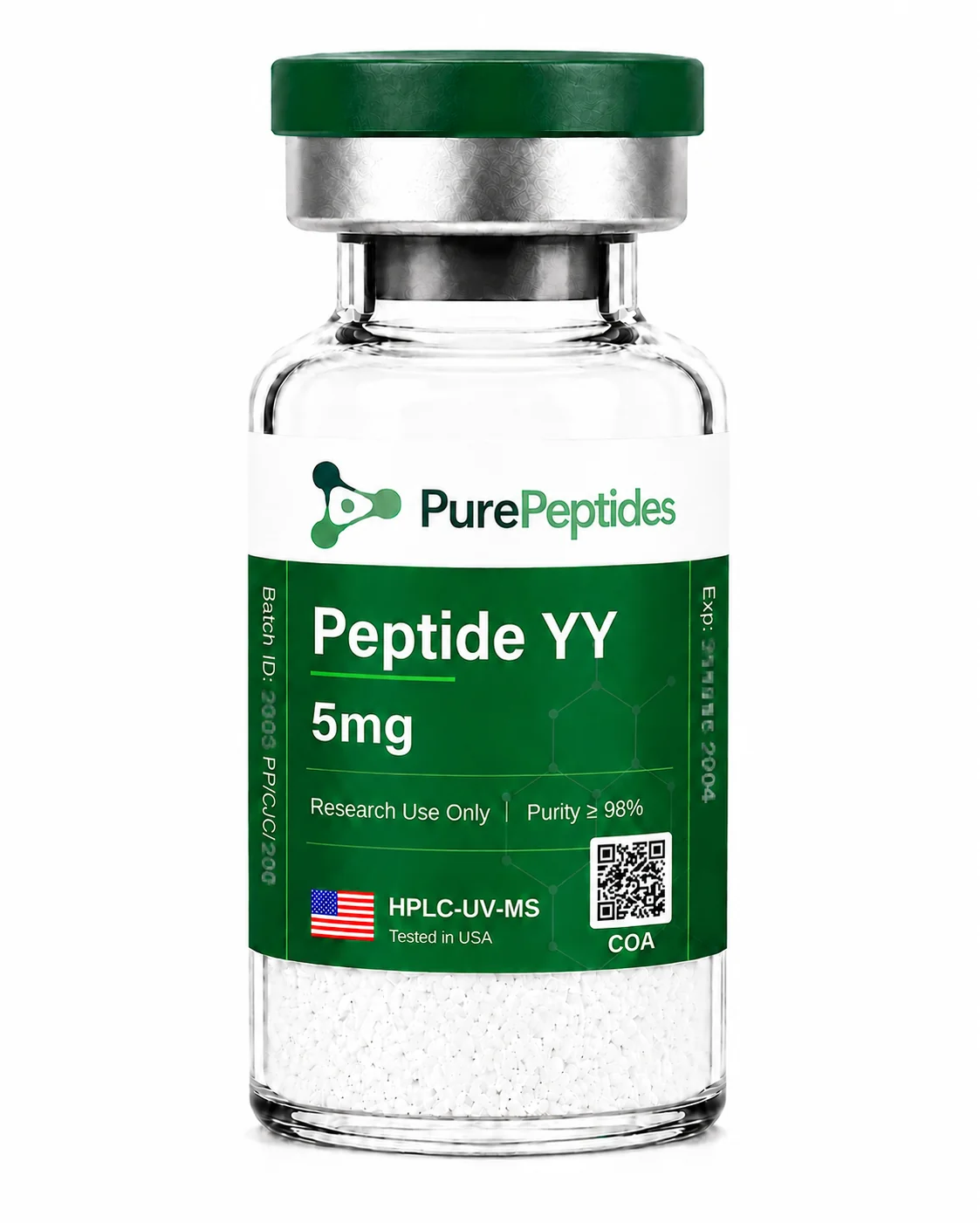 Peptide YY (PYY 3-36) research peptide, ≥98% purity by HPLC, CAS 123583-37-9, lyophilized powder for in-vitro laboratory research, Pure Peptides