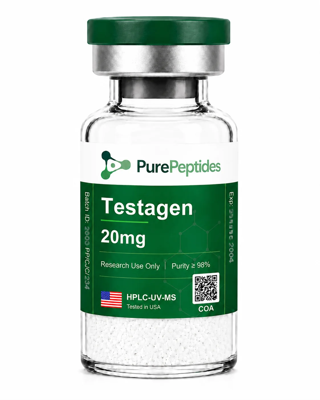 Testagen research peptide, ≥98% purity by HPLC, CAS N/A (Khavinson bioregulator), lyophilized powder for in-vitro laboratory research, Pure Peptides