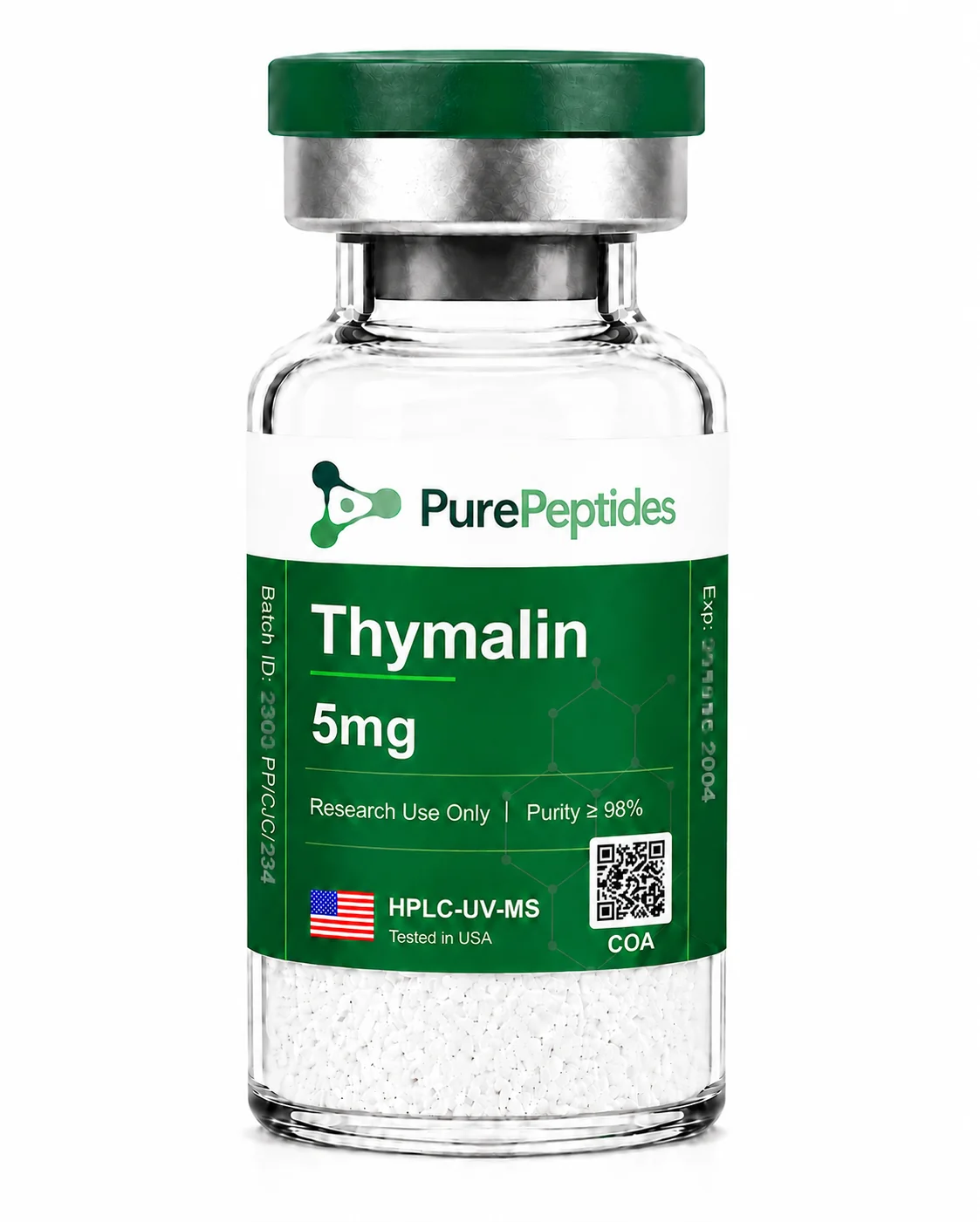 Thymalin research peptide, ≥98% purity by HPLC, CAS N/A (complex polypeptide mixture), lyophilized powder for in-vitro laboratory research, Pure Peptides