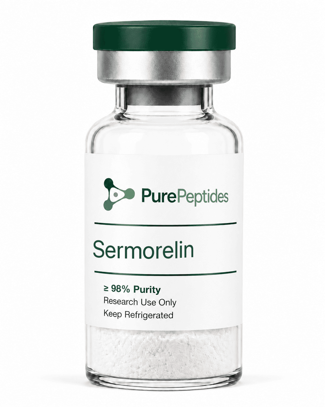 Sermorelin research peptide — ≥98% purity by HPLC — CAS 86168-78-7 — lyophilized powder for in-vitro laboratory research — Pure Peptides