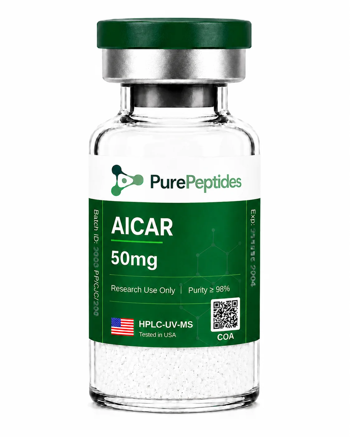 AICAR research compound, >99% purity by HPLC, CAS 2627-69-2, lyophilized powder for in-vitro laboratory research, Pure Peptides